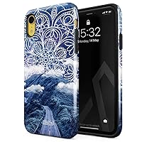 Compatible with iPhone Xr Case Mountains Nature Landscape Mandala Henna Paisley Ornament Pattern Wanderlust Shockproof Dual Layer Hard Shell + Silicone Protective Cover