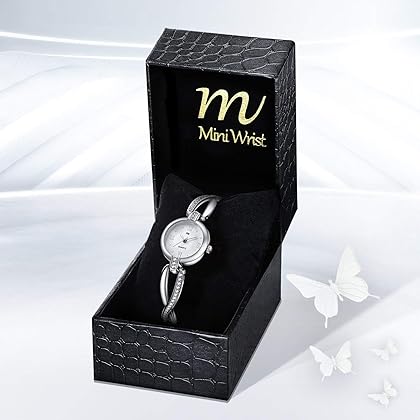 MW Women's 'Dimond Cutting' Quartz Silver Small Wrist Watch, Imitation of Dimond Cutting Dial and Bowknot Bracelet with Crystal, Casual Dress Watches for Women Ladies (Butterfly-2)