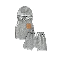 Toddler Baby Boy Summer Outfit Hooded TShirt Shorts Summer Set with Elastic Waist Shorts Set Infant Boy Clothes