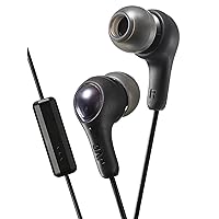 BLACK GUMY In ear earbuds with stay fit ear tips and MIC. Wired 3.3ft colored cord cable with headphone jack. Small, medium, and large ear tip earpieces included. JVC GUMY HAFX7MB