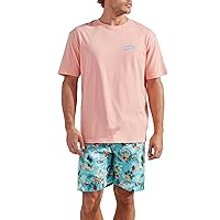CARIBBEAN JOE Men's Sleep Set, Palm Island Shorts and Coral Crew Neck T-Shirt Pajamas, Lightweight Novelty Pjs