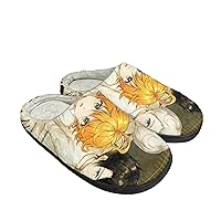 Anime The Promised Neverland Fuzzy Slippers Emma Norman Ray Closed Toe Open Back Slippers with Rubber Sole House Slippers Non-Slip Indoor Plush Shoes Men