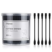 tifanso 200 Count Black Cotton Swabs, Natural Black Double Tipped Cotton Buds, Cruelty-Free Ear Swabs, Chlorine-Free Hypoallergenic