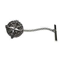 Silver Toned Textured Nautical Compass Tie Tack