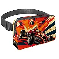 Small Crossbody Fanny Pack for Men Women, Art Race Car with Finish Line Flags Pilot and Flames Belt Bag Waist Pack with Adjustable Strap for Running Hiking Dog Walking Workout