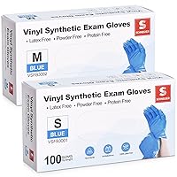 Schneider Vinyl Synthetic Exam Gloves, Small + Medium | Blue, 4mil, Gloves Disposable Latex-Free, Medical Gloves, Cleaning Gloves, Food-Safe for Cooking & Food Prep, 100-ct Box [2-Box Bundle]