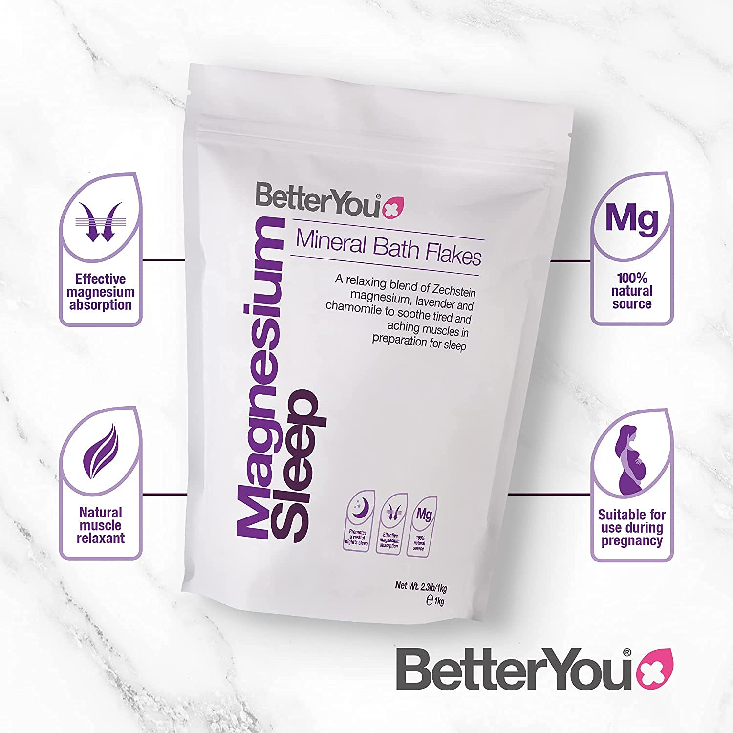 BetterYou Magnesium Sleep Bath Flakes - Aids Restful Nap with Relaxing Essential Oils - Soothes Muscles in Preparation for Bedtime - Sensorial Chamomile and Lavender Quiets Your Mind - 2.3 lb