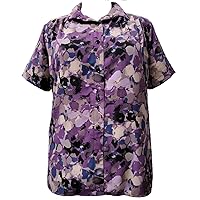 Women's Plus Size Short Sleeve Button-Front Tunic with Shirring
