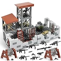 Finger Rock Military Base Building Block Set, WW2 Army Mini War Accessories Kits, Military Ruins Guard Tower Guns Army Supplies Block Toy for Kids 8 10 12 14