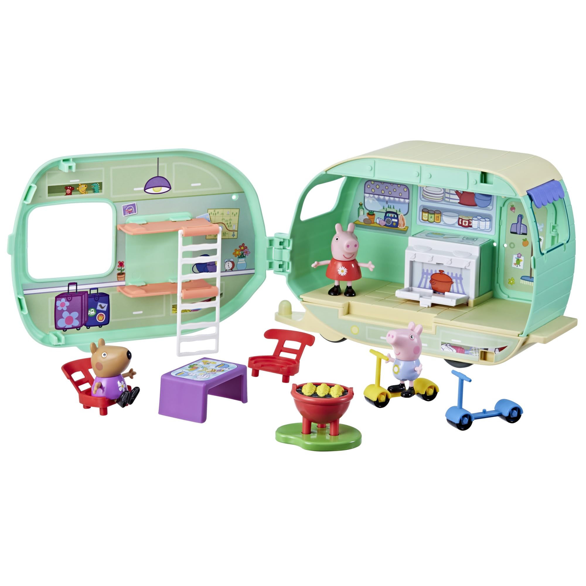 PEPPA PIG Caravan Playset with 3 Figures and 6 Accessories, Preschool Toys for 3 Year Old Girls and Boys and Up
