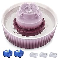 Ceramic Cat Water Fountain, 2.1L/71oz Cat Fountain with 3 Carbon Filters and 2 Water Pumps, Cupcake Pet Water Fountain for Cats and Dogs (Purple)