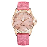 Womens Watch Automatic Diamond Rose Gold Tone Leather Strap Fashion Watches CA1206ML