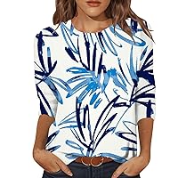 Loose Workout Tops for Women Women 3 of 4 Sleeve Tops Shirt Casual Round Neck Printed Shirt Fashion Lightweigh
