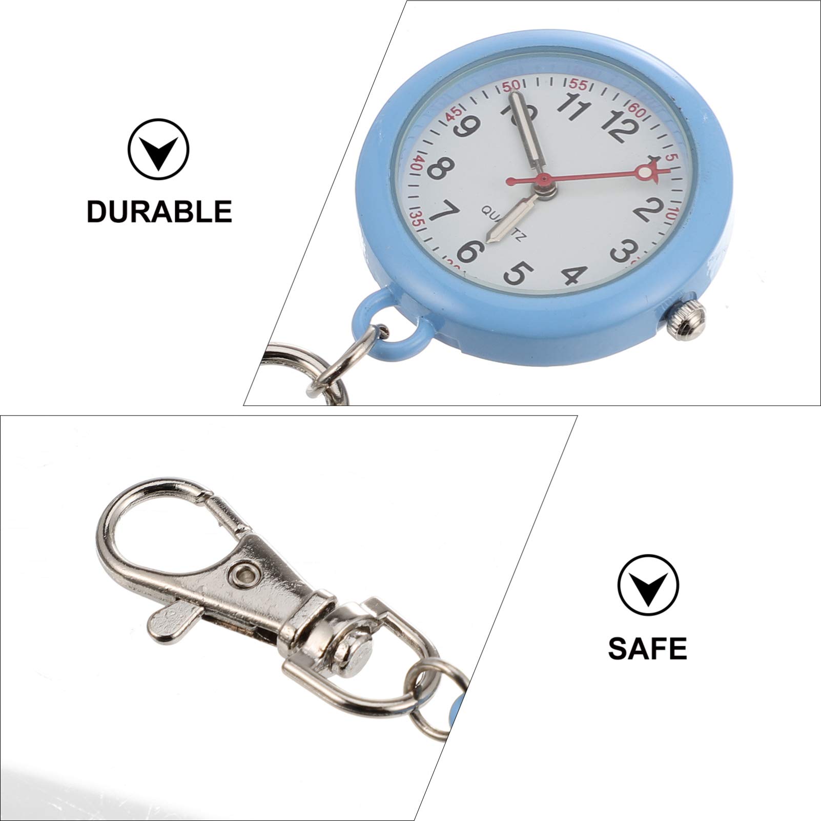 Hemobllo Nurse Watch Clip On Quartz Pocket Watch Metal Hanging Lapel Watches Vintage Pocket Watch with Keychain (Silver, Random Font Color)