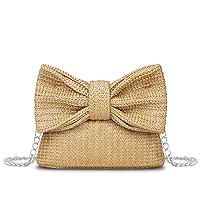Straw Clutch Purse with Big Bow Handle Bag Summer Straw Handbag Beach Tote Woven Evening Bag for Parties, Wedding,Travel