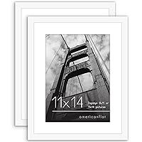 Americanflat 11x14 Picture Frame Set of 2 in White - Use as 8x11 Picture Frame with Mat or 11x14 Frame Without Mat - Collage Picture Frames with Plexiglass Cover for Horizontal or Vertical Display