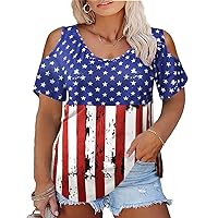 RITERA Plus Size Tops for Women USA Flag Cold Shoulder Tee Shirt for Women 4Th of July Memorial Day Gift T Shirt Casual Short Sleeve American Proud T-Shirt Top 3XL 22W 24W