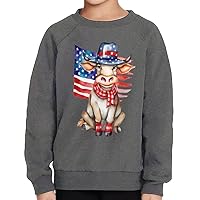 Patriotic Bull Toddler Raglan Sweatshirt - USA Flag Sponge Fleece Sweatshirt - Watercolor Kids' Sweatshirt