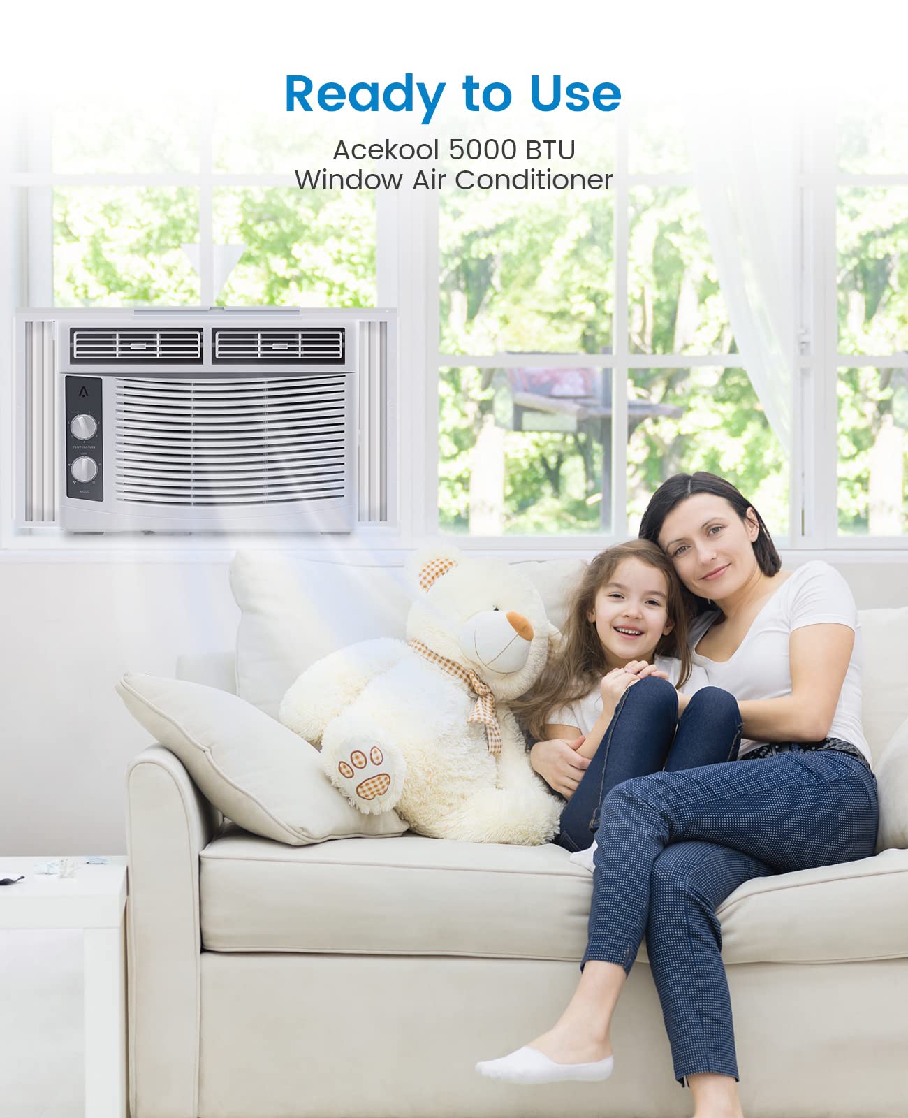 GAOMON 5,000 BTU Window Mounted Air Conditioner - Efficient Cooling Small Window AC Units with Easy-to-Use Mechanical Controls and Washable Filter, Cool up to 150 Sq.Ft., 110-115V