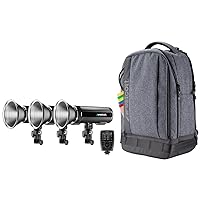 Westcott FJ200 Strobe 3-Light Backpack Kit with FJ-X3 S Wireless Trigger (Compatible with Sony) - Portable Photography Lighting Kit with Gels and Wireless Trigger for Off-Camera Flash
