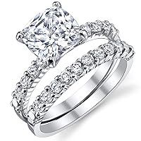 Metal Masters CO. Womens 2.5Ct Wedding Engagement Ring Band Set Fabulous Cushion CZ Sterling Silver 925