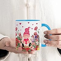 Valentine's Day Gnome Be Mine Coffee Mug Tea Cup 11oz Colorful Pink Red Heart Wreath Personalised Coffee Mugs Cups Gift for Her Him Ceramic White Blue