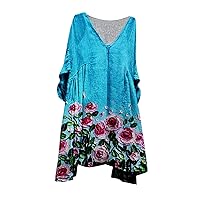 Womens Fashion Boho Floral 3/4 Sleeve Flowy T-Shirt Dresses Summer Casual Loose Fit V Neck Cute Babydoll Sun Dress