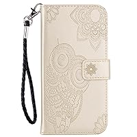 XYX Wallet Case for Google Pixel 8 Pro, Embossed Owl Pattern PU Leather Magnetic Flip Folio Kickstand Shockproof Cover with Wrist Strap for Pixel 8 Pro, Gold