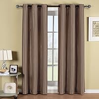 Soho 100% Blackout Window Curtains Panels, Top Grommet Faux Silk Panels, Solid Curtains Set of 2, Pair Curtains, 84 Inches Long, Mocha