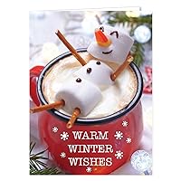 Cocoa Snowman Holiday Card Pack / 25 Winter Wishes Cards Set/Hot Chocolate Marshmallows Design With Inside Verse / 4 5/8