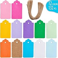 132 Pcs Premium Gift Tags, 12 Colors Kraft Paper Tags with String, Double-Sided Available Price Tags Colored Tags Greeting Tags Hanging Tags for Christmas Gift DIY Crafts Party Favors
