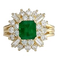 2.31 Carat Natural Green Emerald and Diamond (F-G Color, VS1-VS2 Clarity) 14K Yellow Gold Engagement Ring for Women Exclusively Handcrafted in USA