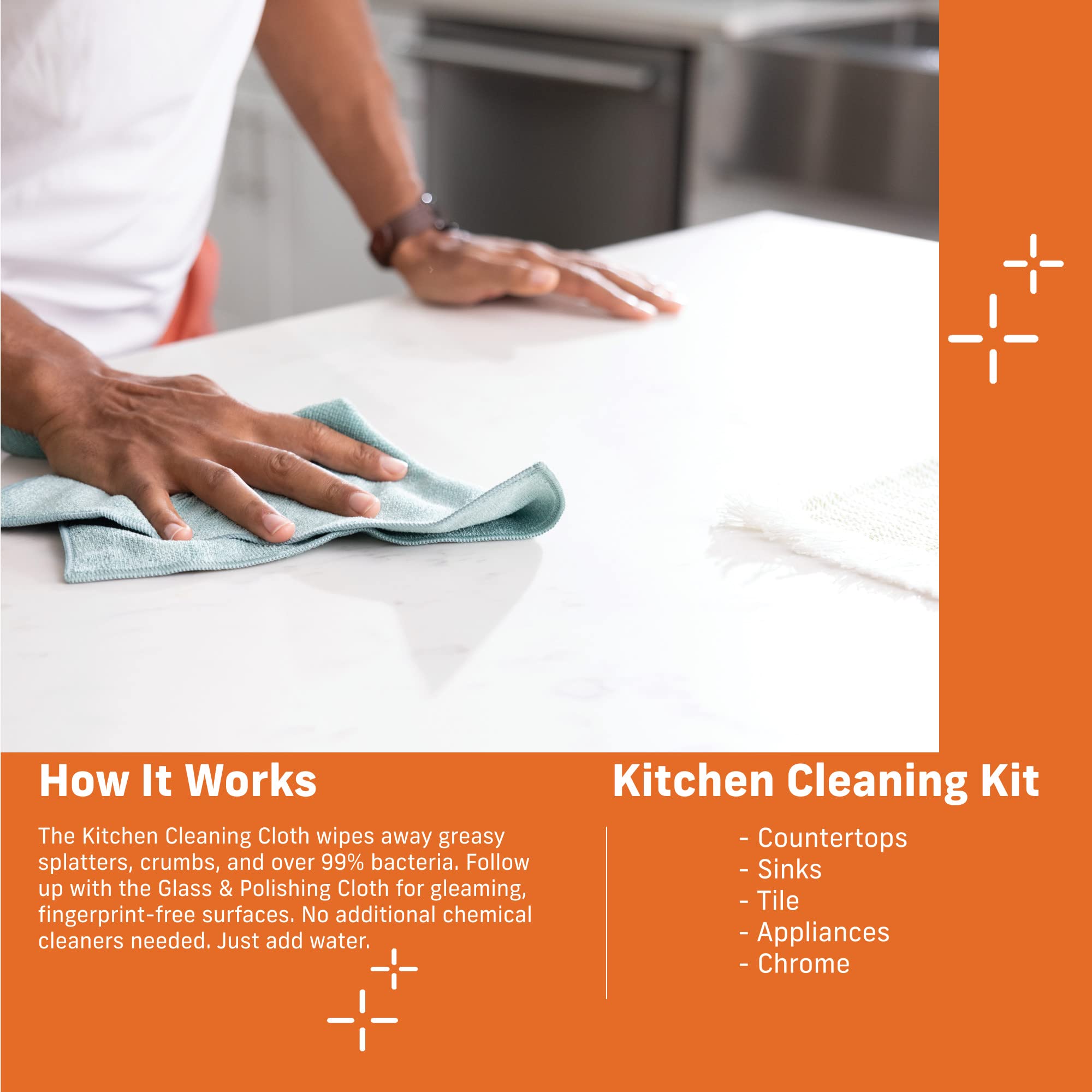 E-Cloth Kitchen Cleaning Kit, Premium Microfiber Cleaning Cloth with Scrubber, Ideal Cleaning Supplies for Kitchen Sinks and Dish Scrubber, 100 Wash Guarantee, 2 Cloth Set