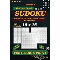 Sharp Minds Sudoku Puzzle Book for Adults and Seniors, 16 x 16 Grid: 50 Extra Large Print, Medium Level Sudoku With Solutions