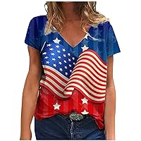 Deals Today Womens American Flag Shirt Short Sleeve USA Flag 4th of July Tops Loose Patriotic Novelty T-Shirts Ladies Holiday Tunics
