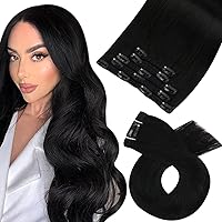 Moresoo Black Clip in Hair Extensions Human Hair Short Real Hair Extensions Clip in Human Hair Jet Black 2packs 18inch+20inch