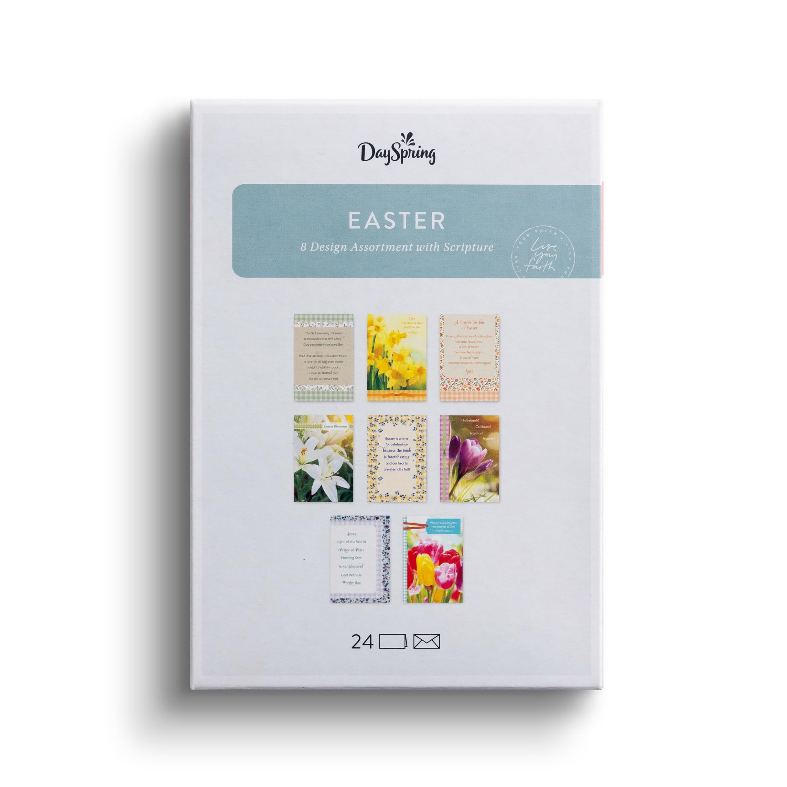 DaySpring - Easter Blessings - 8 Design Assortment with Scripture - 24 Easter Boxed Cards and Envelopes (U1617)