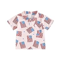 Kids Boy 4th of July T-Shirts Casual Flag Print Button Down Tops Summer Toddler Fourth of July Clothes