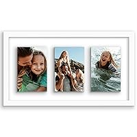 9x17 Collage Frame in White - Use as Three 4x6 Picture Frames with Floating Effect or One 9x17 Picture Frame - Slim Molding Photo Frame with Engineered Wood and Shatter-Resistant Glass