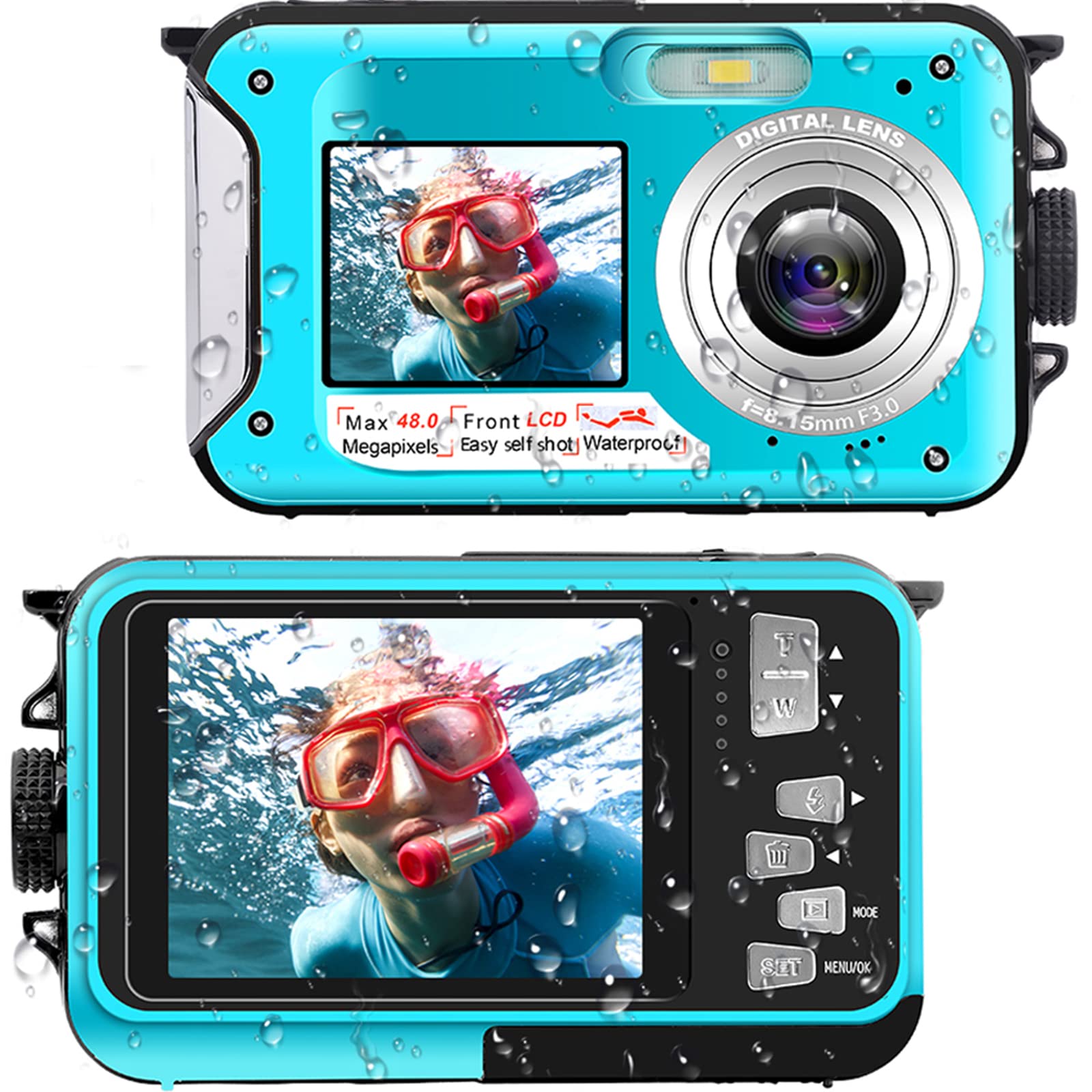 Waterproof Digital Camera Underwater Camera Full HD 2.7K 48 MP Video Recorder Selfie Dual Screens 16X Digital Zoom Flashlight Waterproof Camera for Snorkeling (DV806)…