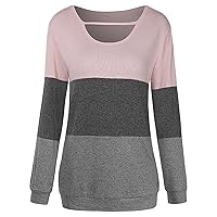Women Color Block Cutout Sweatshirt Casual Round Neck Cute Tunic Tops Loose Fit Long Sleeve Pullover Bottoming Shirt (Large,Multicolor 2)