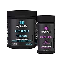 Prebiotics, Probiotics and Calming Herbal Supplements - Gut Repair Probiotic Powder (310g) + Sleep Well (60 Capsules) for Rest and Relaxation Support