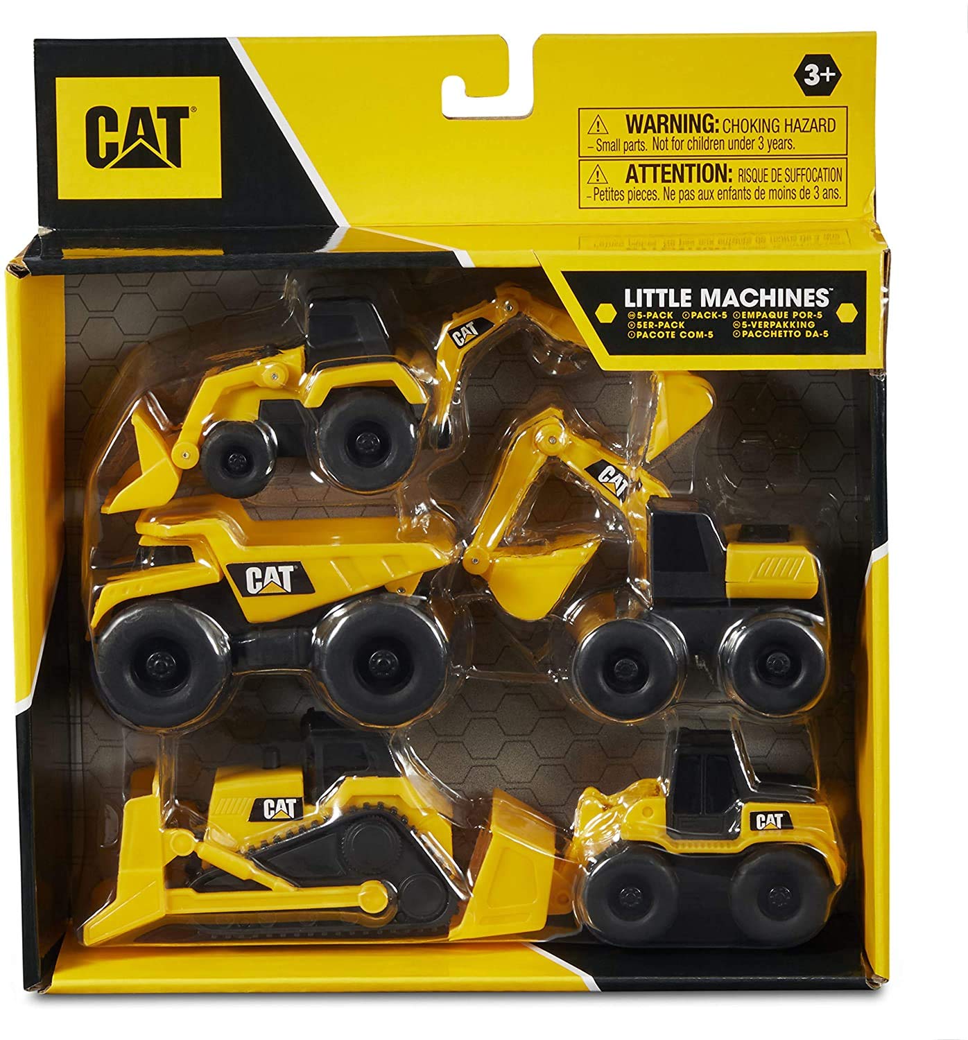 Caterpillar CAT Mini Machine Construction Truck Toy Cars Set of 5, Dump Truck, Bulldozer, Wheel Loader, Excavator and Backhoe Free-Wheeling Vehicles w/Moving Parts -Great Cake Toppers