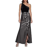 DKNY Women's Velvet/Foil Chiffon Ruffle Skirt Mix Media Dress