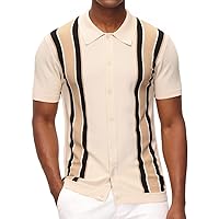 PJ Paul Jones Mens Polo Shirts Vintage Striped Lightweight Knitting Golf Shirts