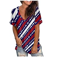 Womens Summer Tops Independence Day Printing V Neck Short Sleeve Plus Size Work Utility Womens T-Shirts