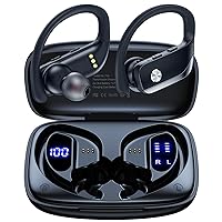 bmanl Wireless Earbuds Bluetooth Headphones 48hrs Play Back Sport Earphones with LED Display Over-Ear Buds with Earhooks Built-in Mic Headset for Workout Black