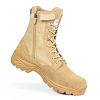 Men's Military Tactical Boots with Side Zipper, Puncture Resistant Work Boots, Desert Combat Boots, Army Jungle Boots, 8 Inches Lightweight Hiking Boots