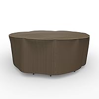 Budge P5A08BTNW3 StormBlock Hillside Round Patio Table And Chairs Combo Cover Premium, Outdoor, Waterproof, Small, Black And Tan Weave