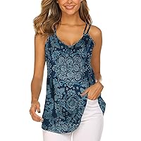 Supnier Women's Casual Summer Spaghetti Strap Tank Tops Floral Print Sleeveless V Neck Strappy Shirts